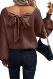 Lantern Sleeve V-Neck Bow Back Sweater- 4 Colors