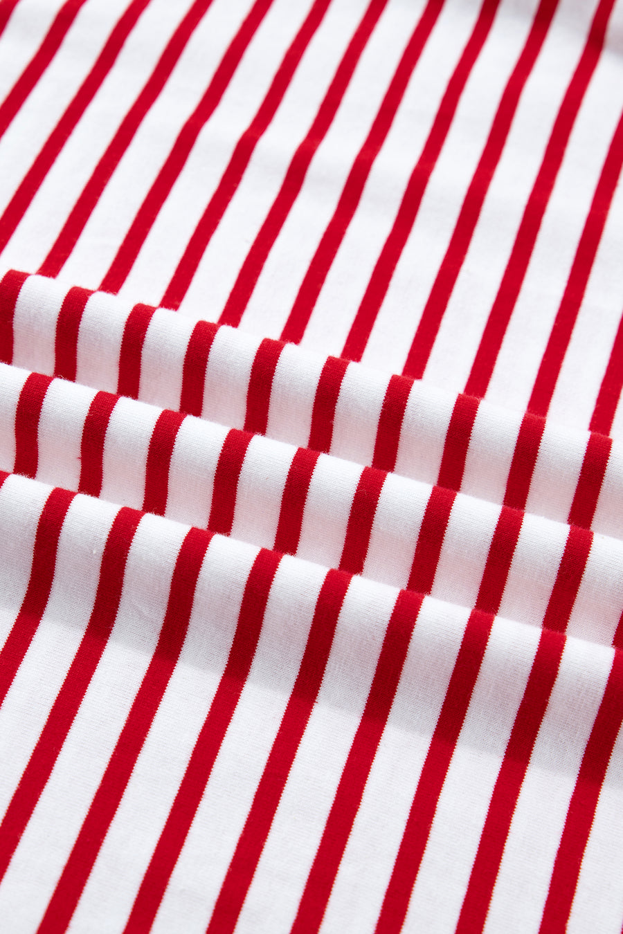 Red Striped Contrast Trim Crew Neck Short Puff Sleeve T-Shirt