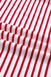 Red Striped Contrast Trim Crew Neck Short Puff Sleeve T-Shirt