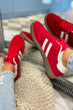 Fiery Red Vintage Striped Suede Patchwork Lace-Up Sneakers
