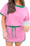 Plus Size Contrast Trim T-Shirt and Skort Two Piece Set- 3 Colors