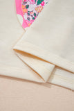 Pink Floral Patched Exposed Seam Oversized T-Shirt- 2 Colors