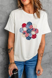 White Faux Patchwork American Flower Graphic T-Shirt