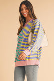 Striped Color Block Drop Shoulder Oversized Sweatshirt- 2 Colors