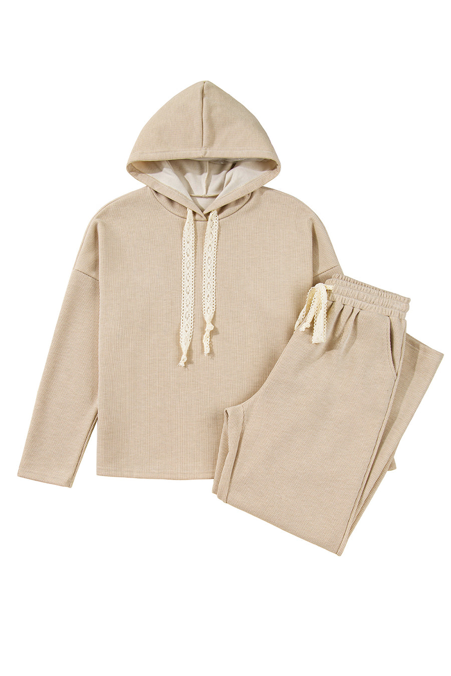 Contrast Drawstring Hoodie and High Waist Pants Corduroy Set- 5 Colors