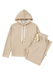Contrast Drawstring Hoodie and High Waist Pants Corduroy Set- 5 Colors
