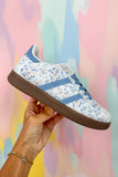 Light Blue Floral Print PU Leather Sneakers