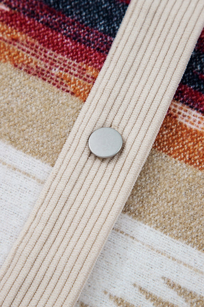 Multicolour Western Aztec Ribbed Patchwork Double Flap Pocket Raw Hem Shacket