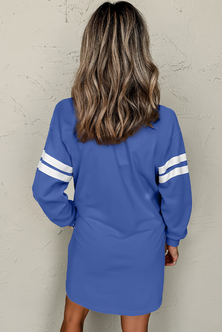Varsity Striped Long Sleeve Loose Mini Dress with Pockets- 5 Colors