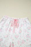Pink Floral Print Lettuce Trim Short Sleeve Top and Shorts Pajama Set