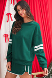 Varsity Striped Drop Shoulder Pullover Sweatshirt & Mini Skort Set- 6 Colors