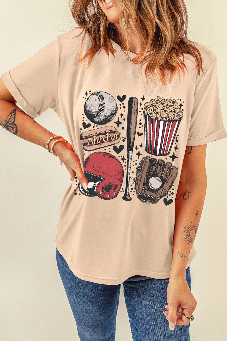 Khaki Retro Baseball Game Graphic T-Shirt