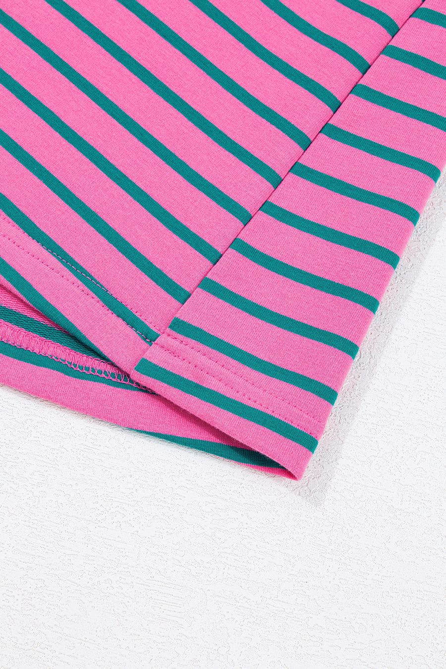 Plus Size Bright Pink and Green Stripe Collared Puff Sleeve Mini Dress with Pockets