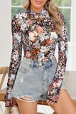 Floral Mock Neck Long Sleeve Mesh Blouse- 2 Colors