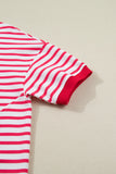Red Striped Drop Shoulder Banded Short Sleeve T Shirt