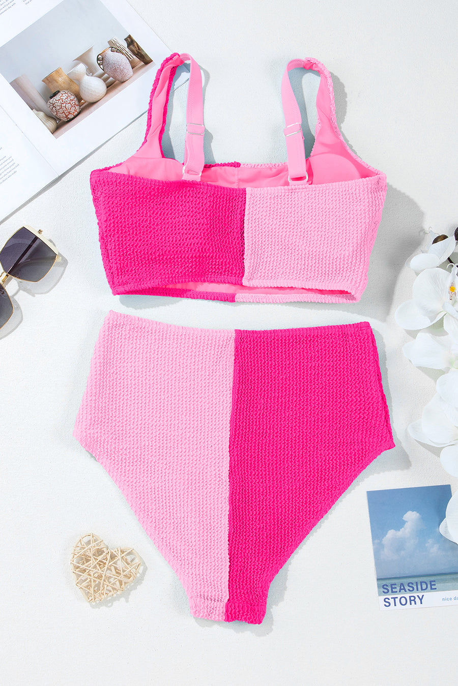 Corded Color Block Square Neck Tankini- 3 Colors