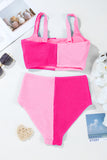 Corded Color Block Square Neck Tankini- 3 Colors