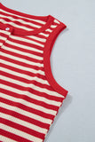 Red Striped Button-Up Ribbed Knit Tank Top