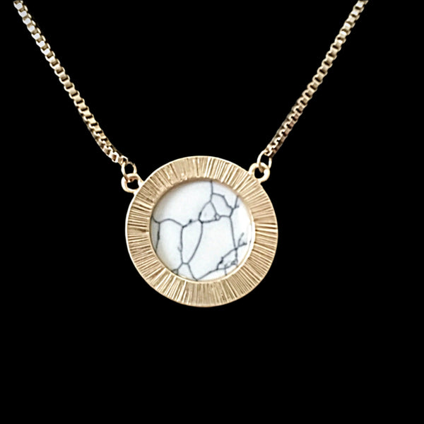 Triple Layer Gold Tone Necklace with Pendant- Howlite