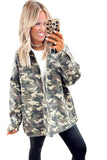 Camouflage Print Chest Pockets Loose Button-Up Denim Jacket