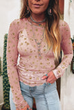 Floral Print Mesh Slim Fit Long Sleeve Blouse- 2 Colors