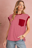 Striped Chest Pocket Crew Neck Muscle Tee- 2 Colors