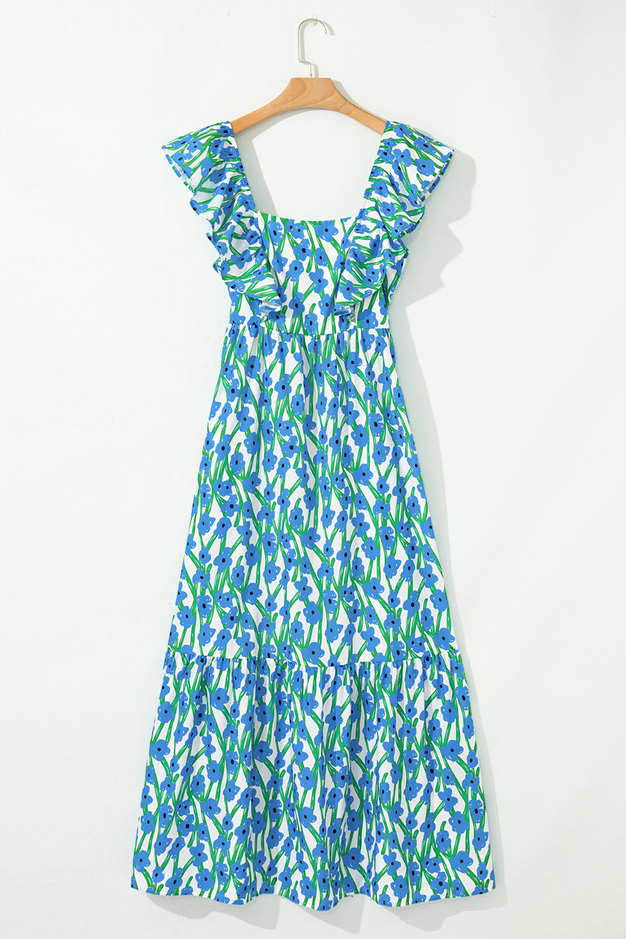 Floral Print Square Neck Ruffled Strap Maxi Dress- 2 Colors