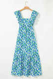 Floral Print Square Neck Ruffled Strap Maxi Dress- 2 Colors