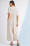 Button-Up Patchwork Pocket Short Sleeve Jumpsuit