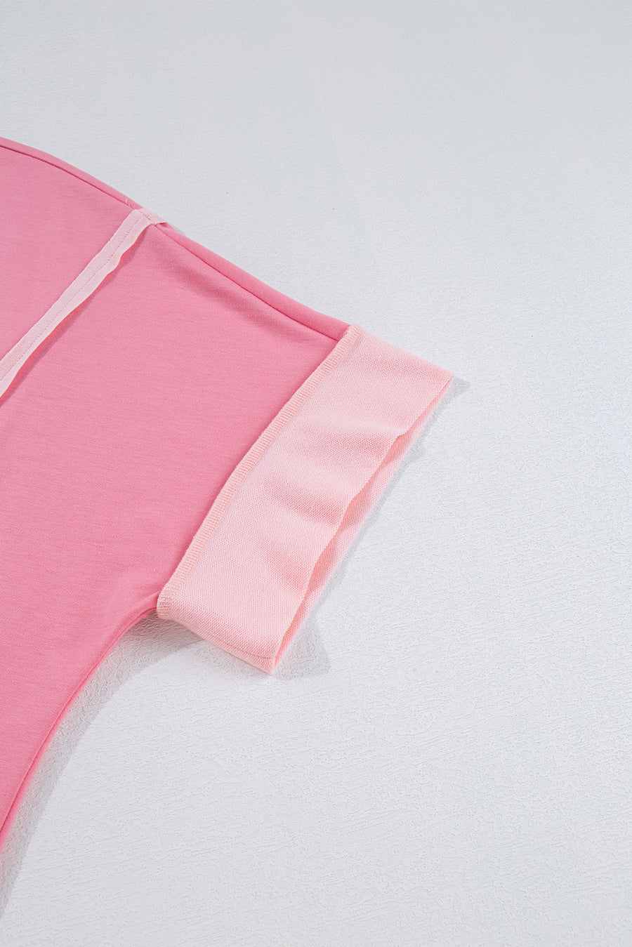 Peach Exposed Seam High-Low Side Slit Short Sleeve T-Shirt
