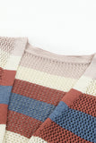 Blue Multi Openwork Color Block Knit Cardigan