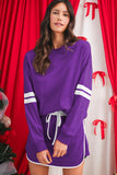Varsity Striped Drop Shoulder Pullover Sweatshirt & Mini Skort Set- 6 Colors