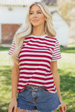 Red and White Striped Crew Neck T-Shirt