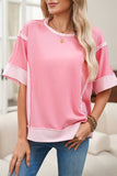 Peach Exposed Seam High-Low Side Slit Short Sleeve T-Shirt