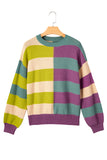 Striped Color Block Drop Shoulder Front Seam Sweater