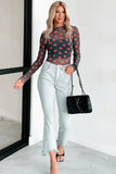 Heart Printed Sheer Mesh Long Sleeve Top- 2 Colors