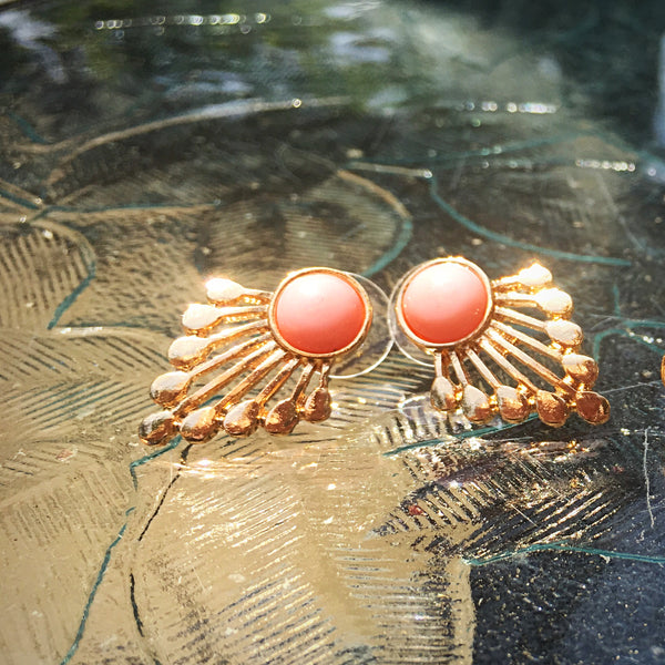 Gold Tone Earring Trio- Pink & Ivory