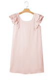 Light Pink Textured Flutter Sleeve Square Neck Bow Back Mini Dress