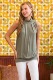 High Neck Pleated Top With Waistband- 5 Colors