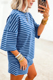 Striped Ribbed Short Sleeve T-Shirt and Shorts Set- 3 Colors