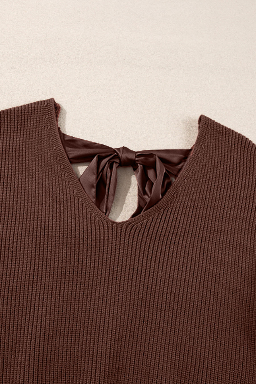 Lantern Sleeve V-Neck Bow Back Sweater- 4 Colors