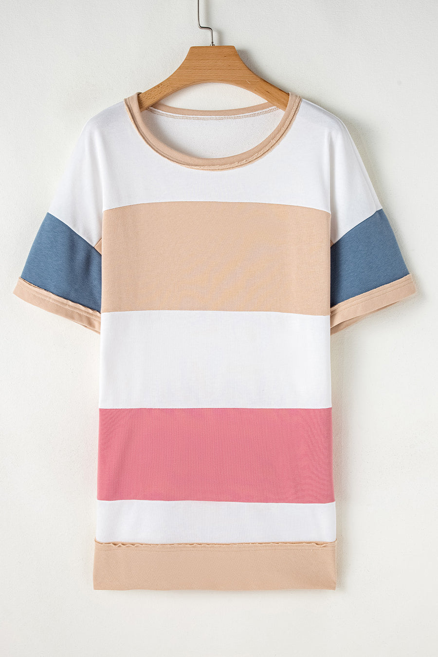 Dusty Color Block Patchwork Side Slit Tunic T-Shirt