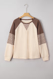 Brown Floral Print Patchwork Color Block Long Sleeve Top