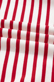 Red & White Striped Ruffle Shoulder Long Sleeve Top