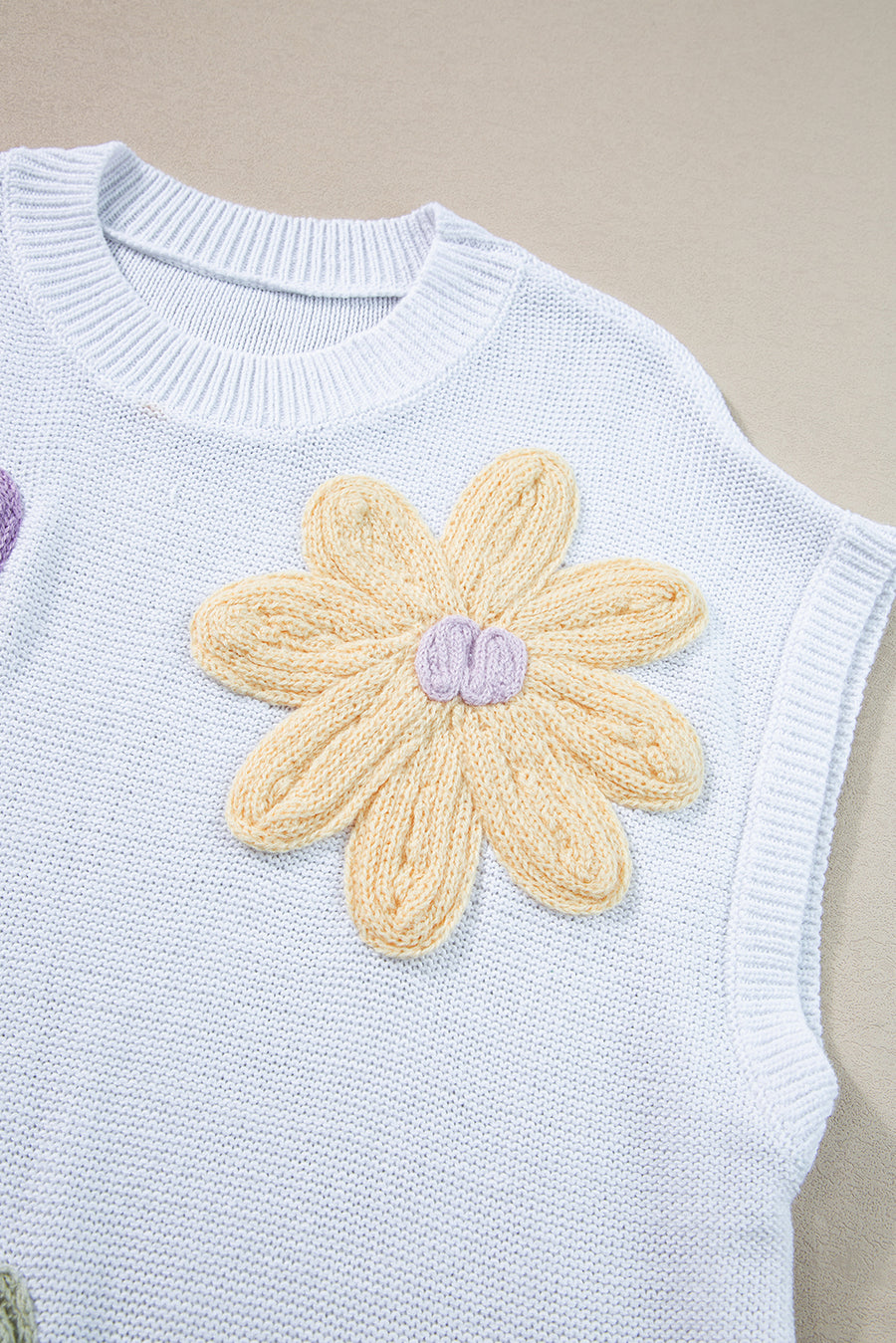 Flower Patch Knit Crew Neck Short Sleeve Sweater- 2 Colors
