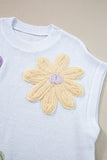 Flower Patch Knit Crew Neck Short Sleeve Sweater- 2 Colors