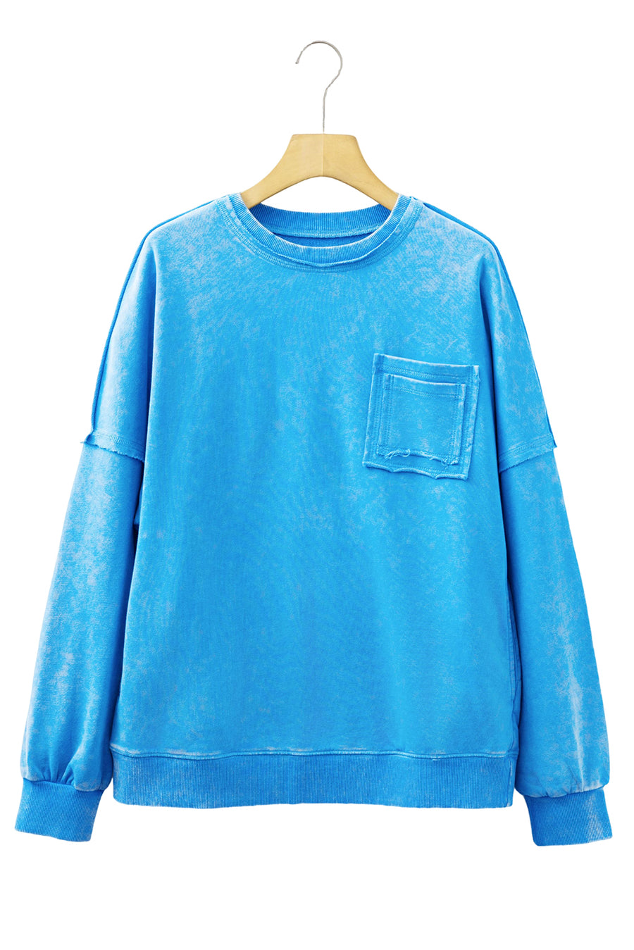 Turquoise Acid Washed Sweatshirt with Pockets