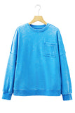 Turquoise Acid Washed Sweatshirt with Pockets