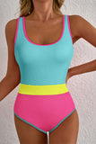 Textured Color Block One-Piece Swimsuit