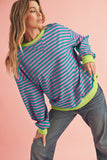 Striped Contrast Trim Oversized Sweatshirt- 4 Colors